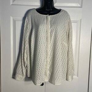 Talbots Textured Shirt Women 18W White Beige Flowy Long Sleeve Button Up Tunic